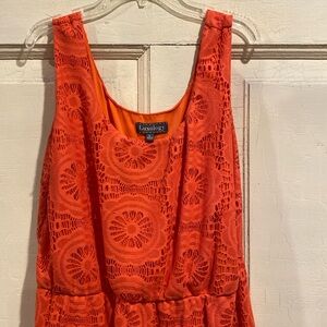 Luxology fully lined, shrimp colored lace sundress with lace longer in the back.